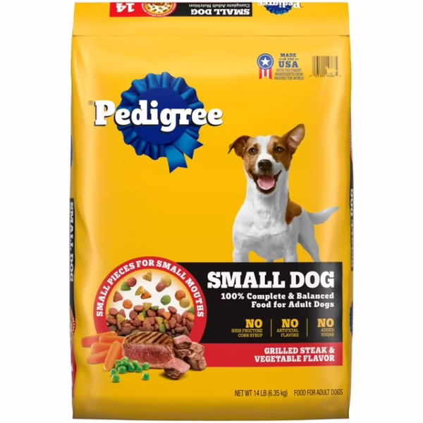 Pedigree Complete Nutrition Grilled Steak And Vegetable Dry Dog Food For Small Adult Dog, 14 Lb Bag